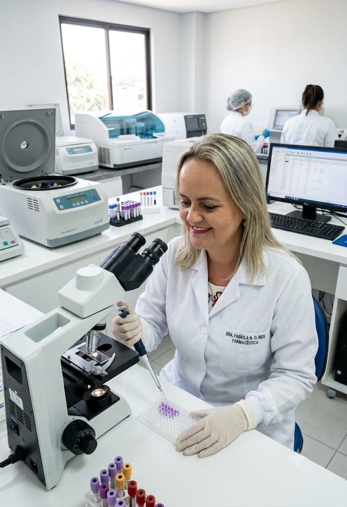 Dra. Fabíola Nayara de Oliveira Reis atuando no laboratório do Laboratório Brasília